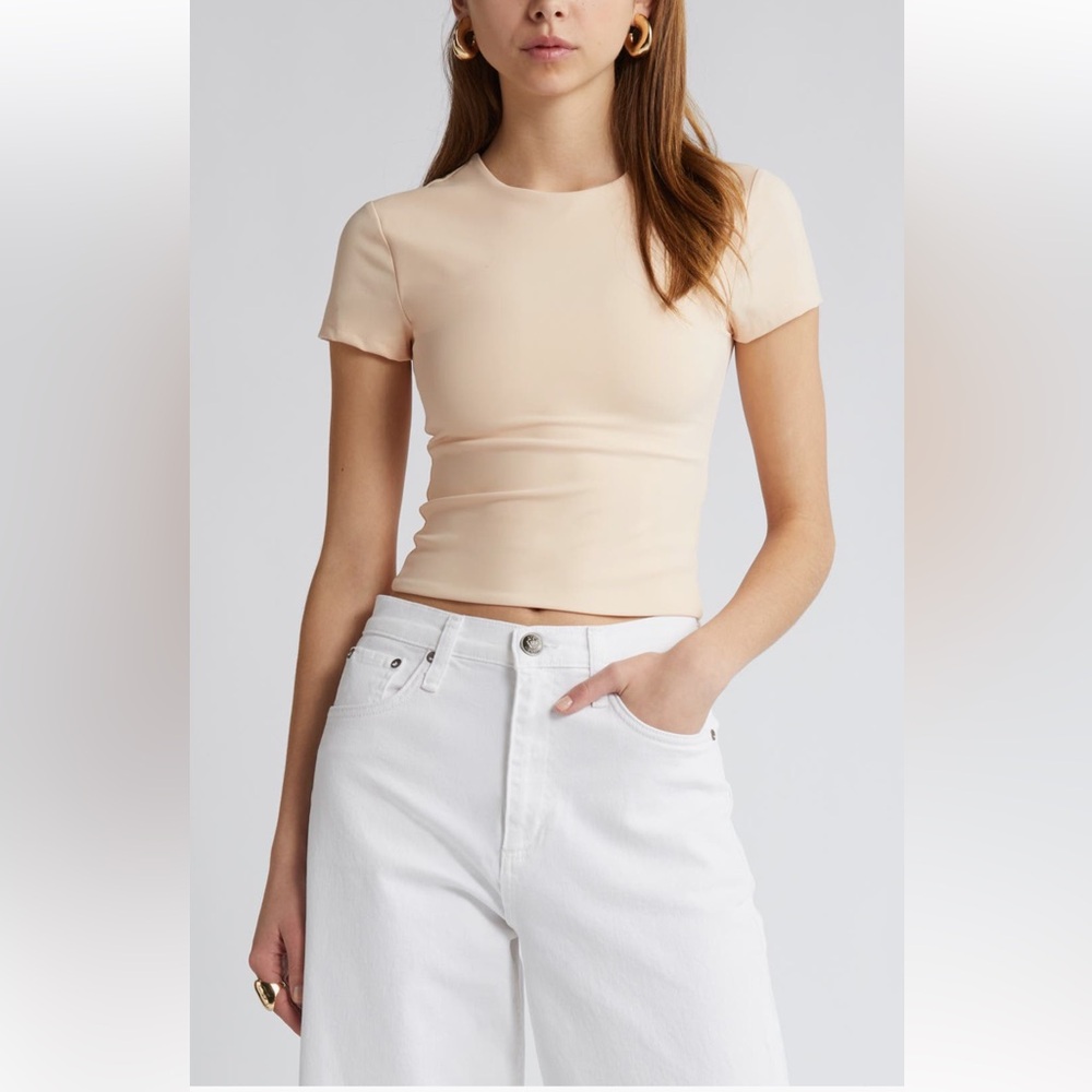 Open Edit Smooth Edit Short Sleeve Top in Beige Bisque - NWT